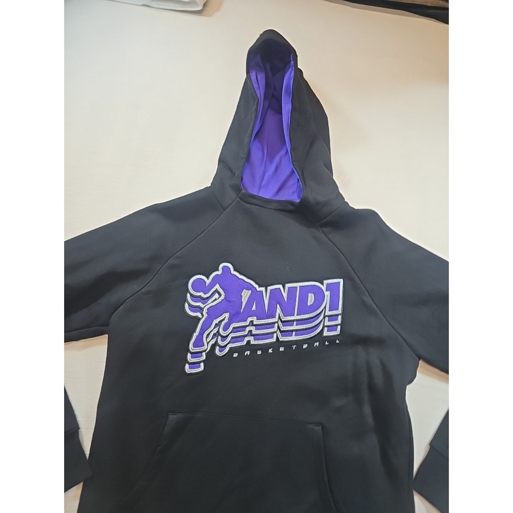 AND ONE AND1 "Mens Medium" Black Basketball Hoodie Sweatshirt Jump Man Big Logo